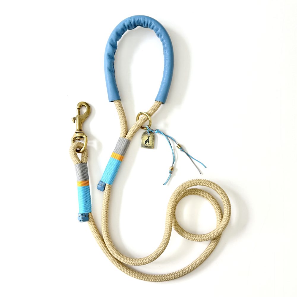 Houndstooth Apparel Premium Rope & Leather Handle Lead - Sky Blue