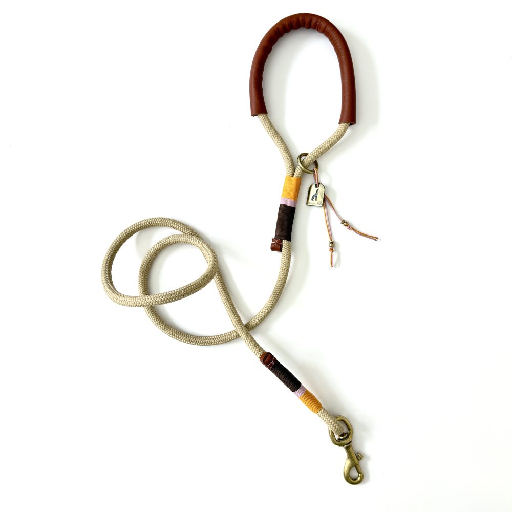 Houndstooth Apparel Premium Stone Rope & Leather Handle Lead - Tobacco