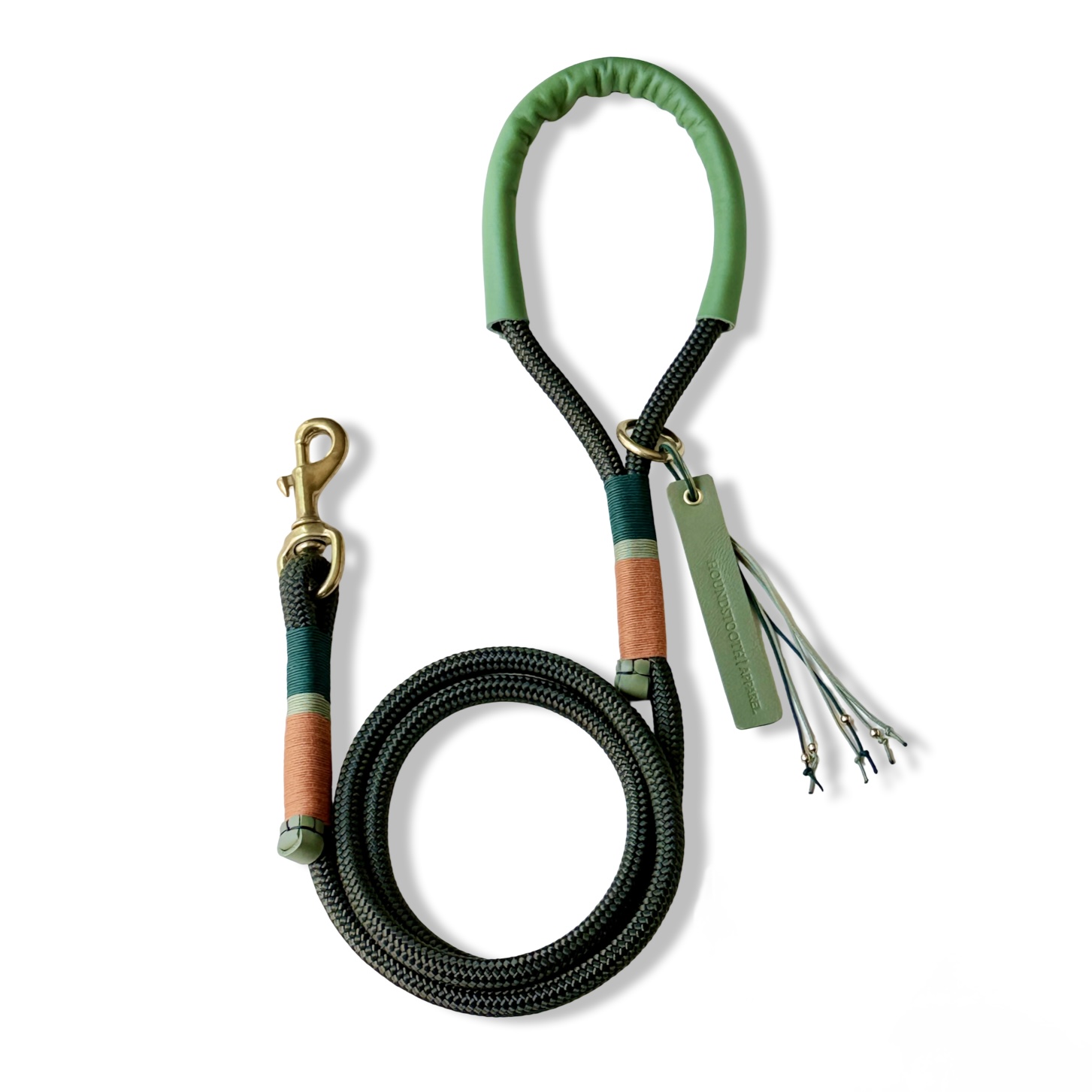 Houndstooth Apparel Premium Leather & Rope Handle Lead - Moss
